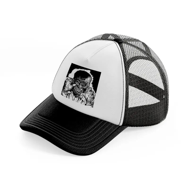 handsy monster-black-and-white-trucker-hat