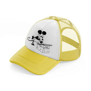 mickey reading yellow trucker hat