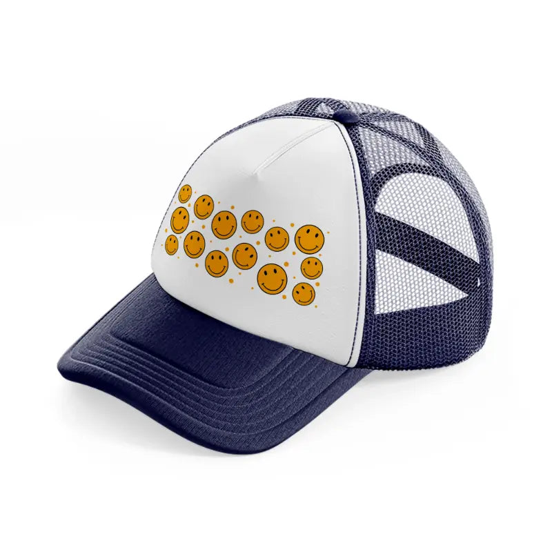yellow smilies-navy-blue-and-white-trucker-hat