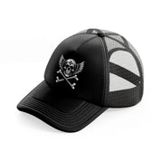 skull cross with wings black trucker hat