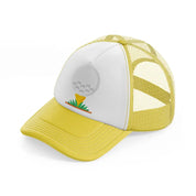 golf ball in grass-yellow-trucker-hat