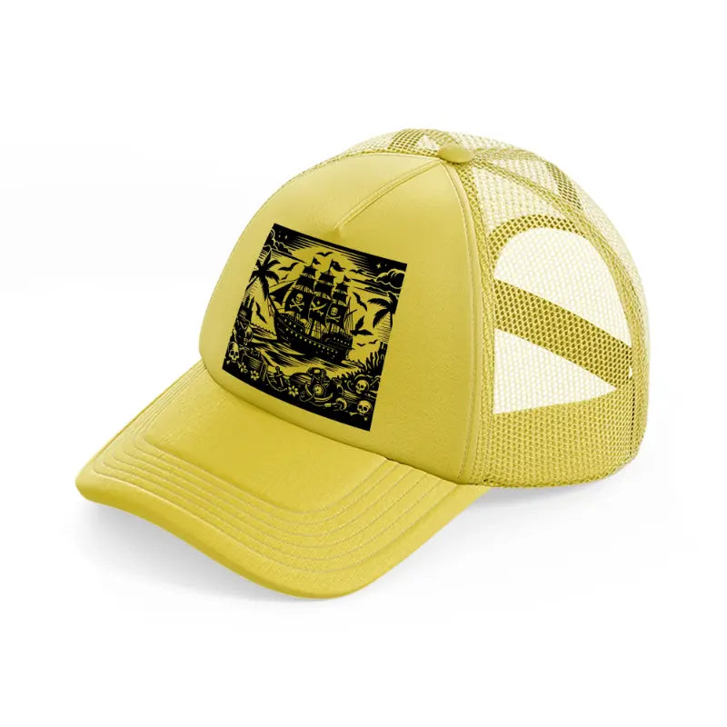 ship b&w gold trucker hat