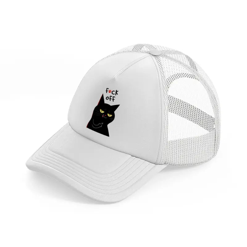 fuck off cat-white-trucker-hat