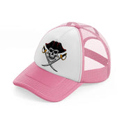 pirates skull mascot swords-pink-and-white-trucker-hat