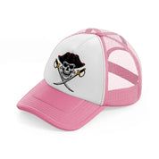 pirates skull mascot swords pink and white trucker hat