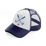 golf sticks with ball-navy-blue-and-white-trucker-hat